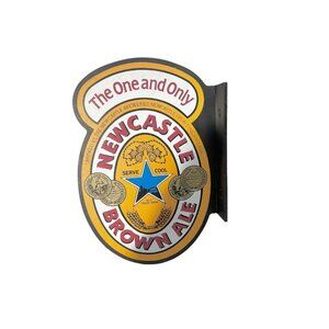 VTG NEWCASTLE BROWN ALE The One and Only Wood Beer Sign Hangs Perpendicularly
